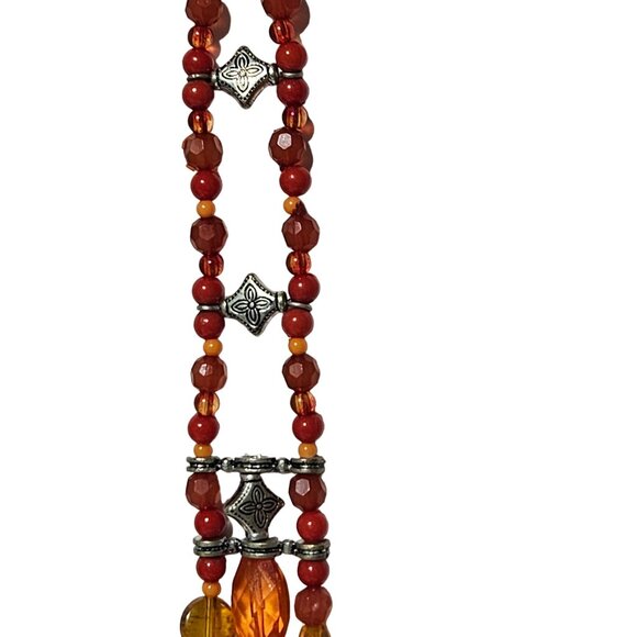 Vintage Retro 70s Red Orange Beaded Multi Layer Necklace Fashion Jewelry Women - Picture 3 of 4